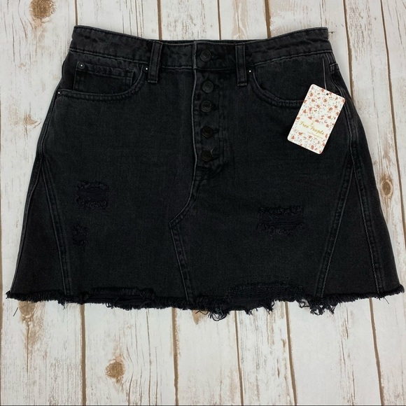 Free People Denim A-line Distressed Skirt Size‎ 27 - Picture 7 of 16